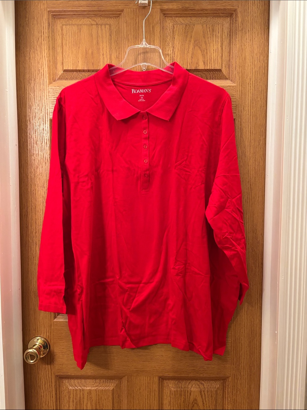 Roaman's Long Sleeve Polo Top - Red